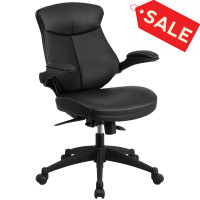 Flash Furniture BL-ZP-804-GG Mid-Back Leather Office Chair with Back Angle Adjustment and Flip-Up Arms in Black